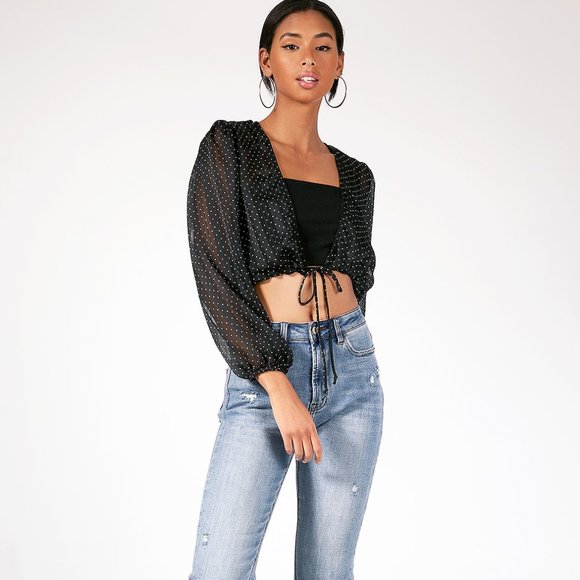 Polka Dot Tie Front Top - Picture 2 of 11